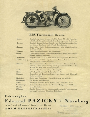 EPA 350 ccm brochure 1920s