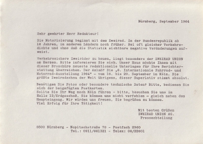 Zweirad Union Pressemappe 9.1964