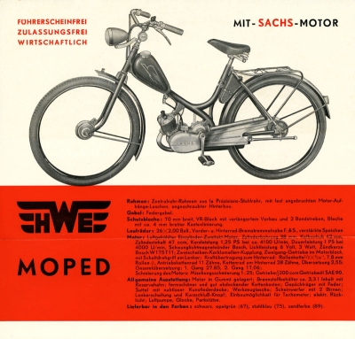 HWE Moped mit Sachs Motor Prospekt 1950er Jahre