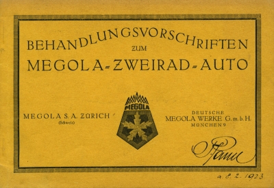 Megola Zweirad-Auto owner`s manuel 1923