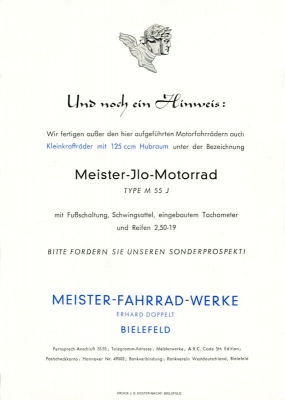Meister Motorfahrrad M 47 S und 48 S Prospekt ca. 1949