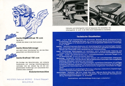 Meister Motorfahrrad M 49 S Prospekt ca. 1951