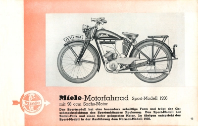 Miele Fahrräder und Motorfahrräder Prospekt 1936