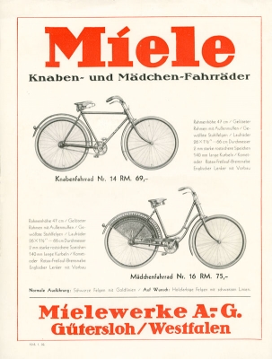 Miele Jugend Fahrrad Prospekt 1.1932