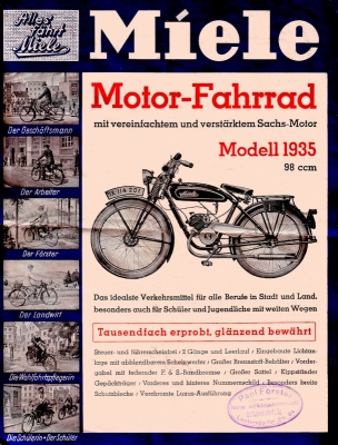 Miele Motorfahrrad Prospekt 1935