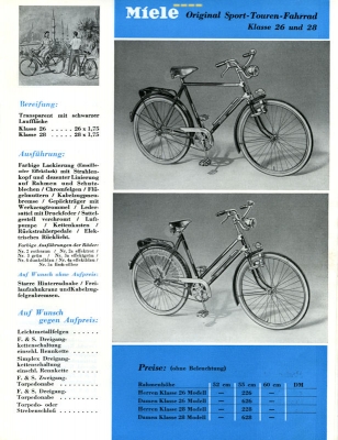 Miele Fahrrad und Motorrad Prospekt 6.1953