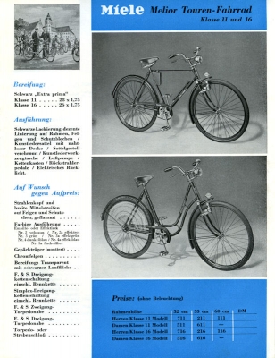 Miele Fahrrad und Motorrad Prospekt 6.1953