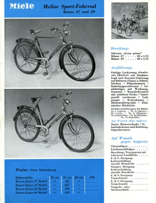 Miele Fahrrad und Motorrad Prospekt 6.1953