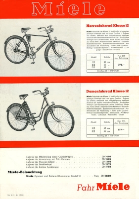 Miele Fahrrad Prospekt 11.1949