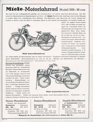 Miele motorcycle brochure model 1936