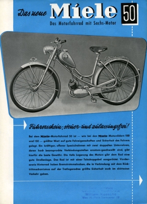 Miele Motorfahrrad Prospekt 3.1954