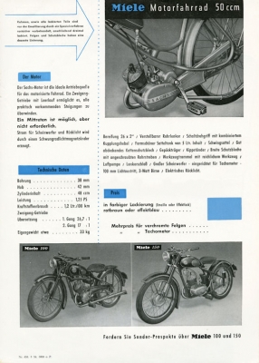 Miele Motorfahrrad Prospekt 3.1954