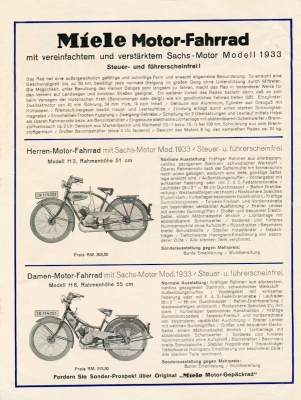 Miele Motorfahrrad Prospekt 1933