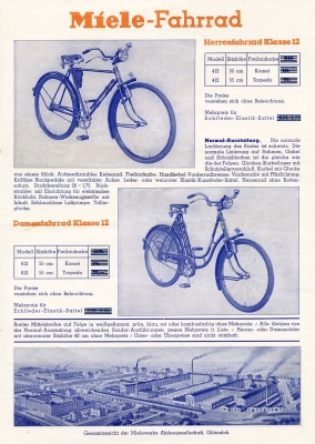 Miele Motorfahrrad und Fahrrad Prospekt 7.1939