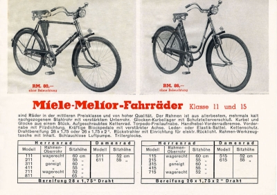 Miele Fahrrad Prospekt 1938