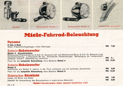 Miele Fahrrad Prospekt 1938