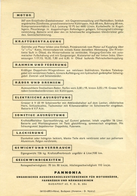 Pannonia 250 de Luxe Prospekt 1957