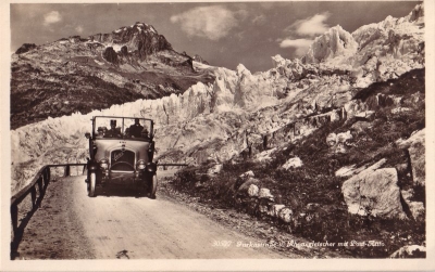 Ansichtskarte Furkastraße mit Postauto 1929