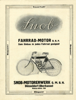 Snob 1,54 HP bicycle motor brochure 1922