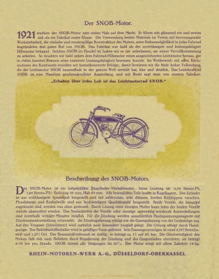 Snob 1,6 PS Fahrrad Motor Prospekt 1922