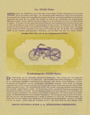 Snob 1,6 PS Fahrrad Motor Prospekt 1922