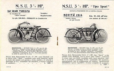 NSU motorcycle program 1914