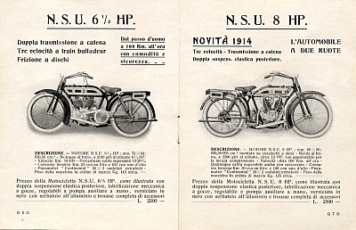 NSU motorcycle program 1914