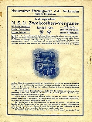 NSU carburator brochure 1914