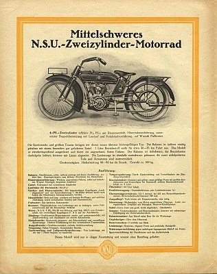 NSU motorcycle program 1919/20