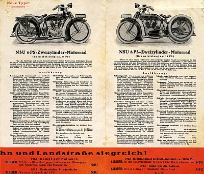 NSU motorcycle program 1925