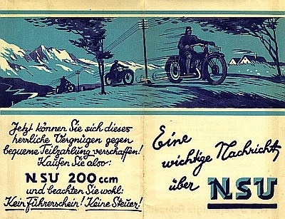 NSU 200 ccm Einzylinder Prospekt 1928