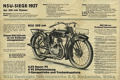 NSU 250 ccm Tourenmodell Prospekt 1928