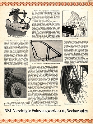 NSU 250 ccm Einzylinder Spezial Sportmodell Prospekt 1928