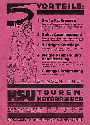 NSU Kleinplakat 5 Vorteile ca. 1927