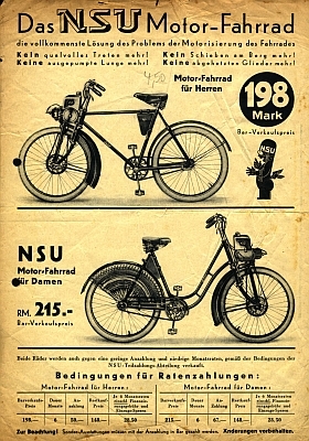 NSU Motor-Fahrrad Prospekt 1932