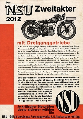 NSU Zweitakter 201 Z Prospekt 1932