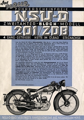 NSU 201 ZDB Prospekt 1934