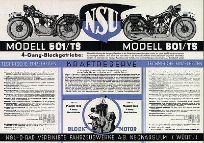 NSU 501 TS und 601 TS Prospekt 1936