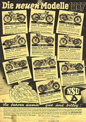 NSU Motorrad Programm 1937