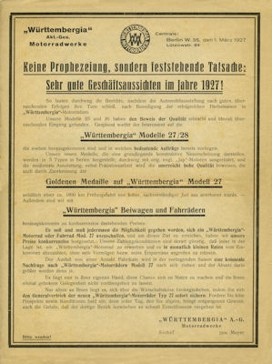 Württembergia Motorrad Programm 1927/28