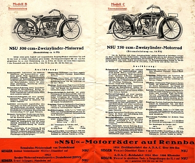 NSU motorcycle program 1927