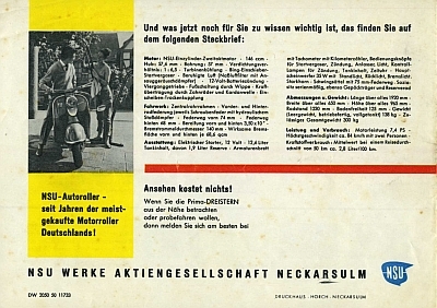 NSU Prima Dreistern Prospekt 11.1957