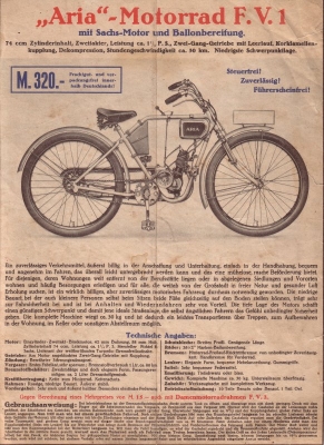 Aria Motorrad F.V.1 Prospekt 1931