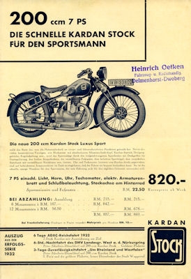 Stock Kardan 200 und 300 Prospekt 1933