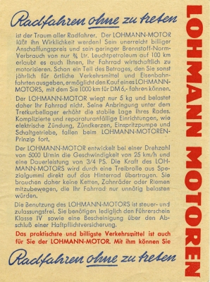 Lohmann Fahrrad-Motor Prospekt 1951