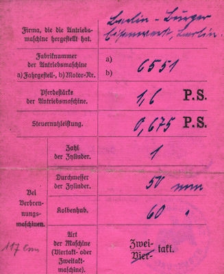 Be-Be Fahrzeugschein 1926