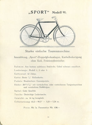 Sport bicycle program 1909