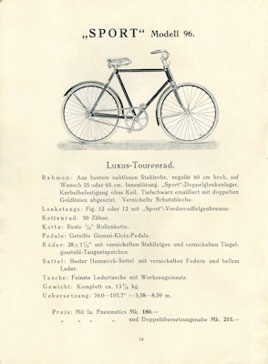 Sport Fahrräder Programm 1909