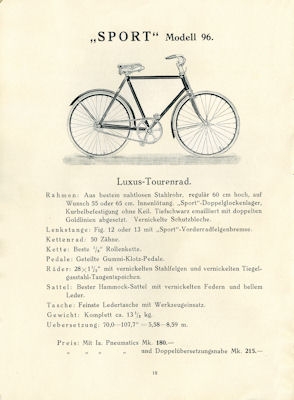 Sport Fahrräder Programm 1909