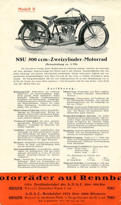 NSU motorcycle program 1927